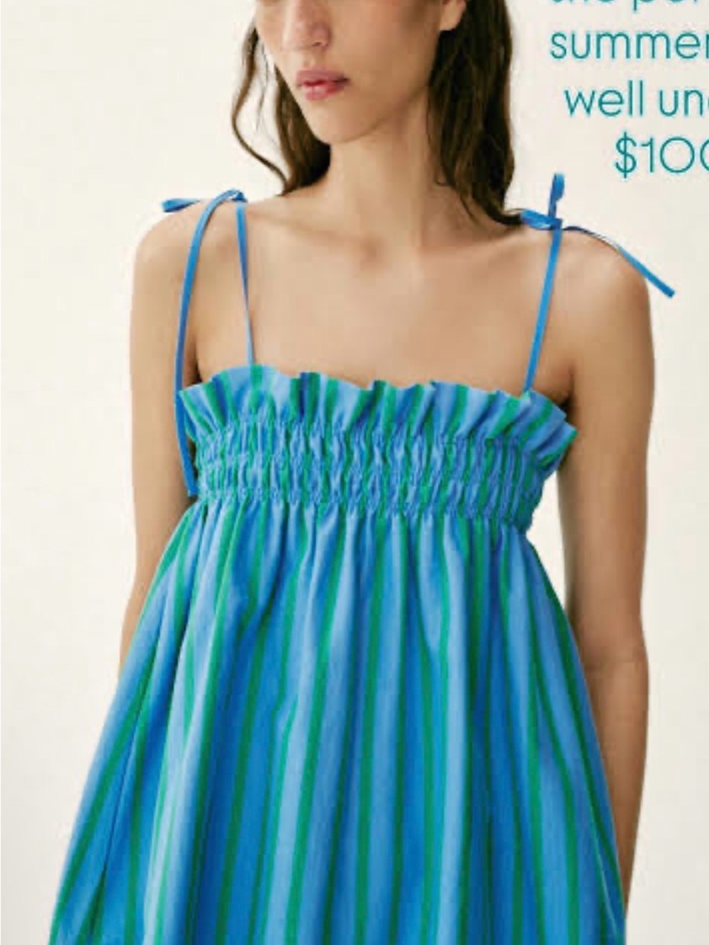 NWT Zara Blue and Green Striped Tie-Shoulder Tank Top